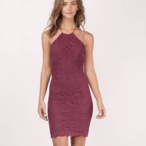 TOBI Lace Bodycon Halter Dress Burgundy